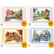 Four seasons spring summer autumn and winter printing cross-stitch small landscape painting new living room porch hanging painting 2019