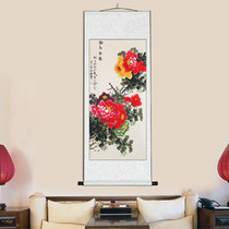 Calligraphy and painting Chinese painting Peony flower and bird painting Celebrity famous authentic decorative painting Living room office hanging painting Mounted vertical version