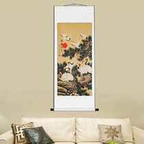 Zhongtang calligraphy and painting Chinese painting Songhe longevity painting Scroll shaft Birthday handwritten couplet has been mounted to decorate the living room hanging painting mural