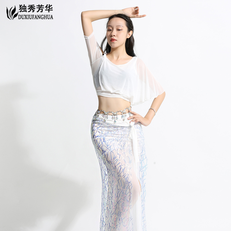 Belly dance clothes suit new beginners rehearsal for sexy summer long dress with bright sheet belly dance