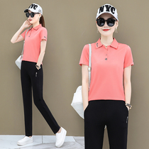 Jordan No Group Buy Casual Sports Suit Women Summer Pure Cotton Short Sleeve Long Pants Fashion Breathable Turnover of Two Sets Tide