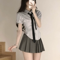 Рубашка, черный галстук, короткий рукав