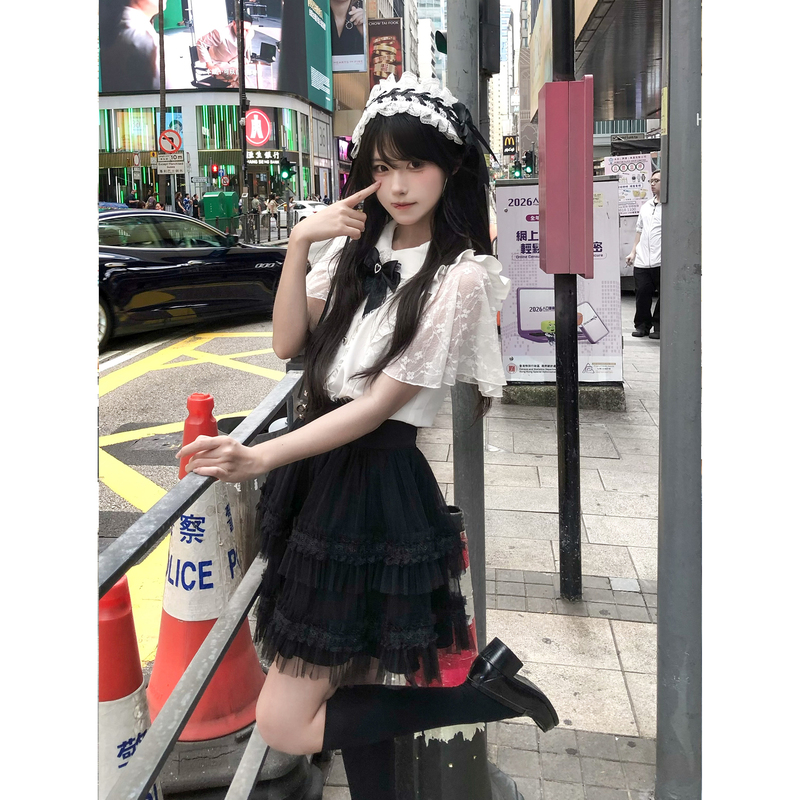 Cherry Jk [Snow Velvet Rabbit] Original Japanese Subculture Mass-Produced Slimming Shirt and Gauze Skirt Set for Women