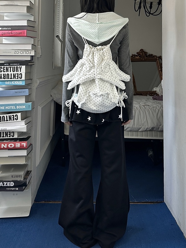 Curry Man Original Polka Dot Angel Wings Pop-Up Backpack Lace Trim Double Shoulder Bag Casual Drawstring Bag Yaman Curry Man Original Polka Dot Angel Wings Pop-Up Backpack Lace Trim Double Shoulder Bag Casual Drawstring Bag Yaman