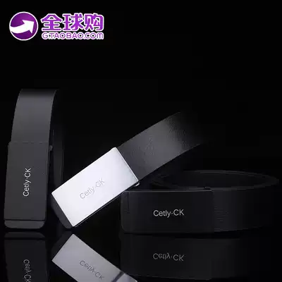 Cetlymiddot CK belt men's leather youth smooth buckle Korean version Joker simple tide cowhide belt