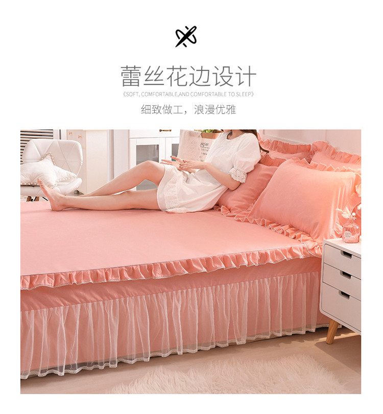 Phiên bản Hàn Quốc của công chúa áo ngủ ren ren đơn mảnh xù lông trải giường chống trượt Simmons nệm bọc 1.8 váy giường đẹp	