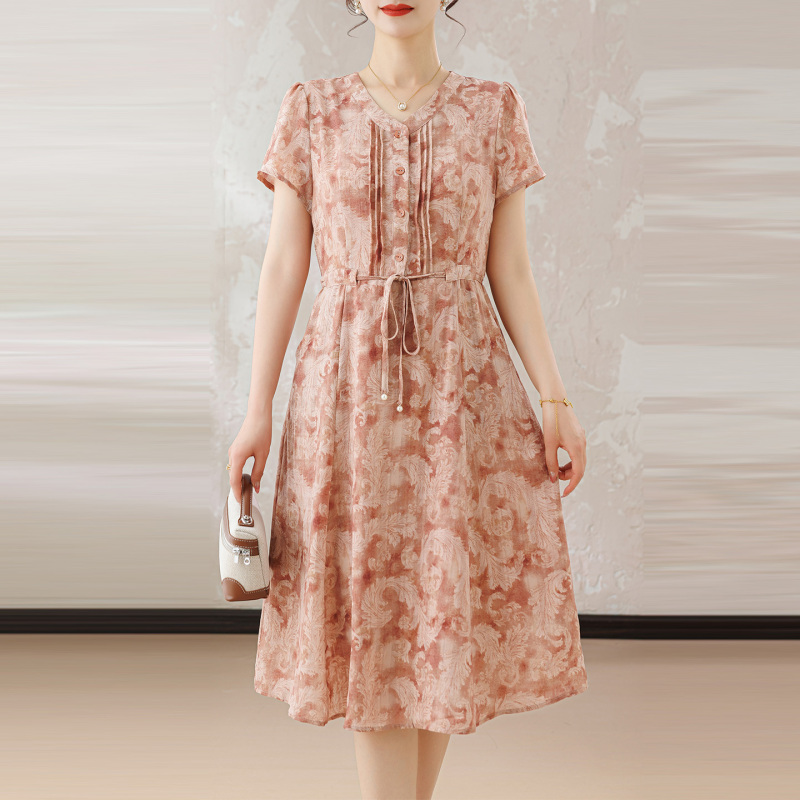 Summer Dress for Petite Mothers, Casual 2026 New Style, Middle-Aged and Elderly Women's Summer Short-Sleeved Chiffon Dress
