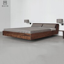 Nordic solid wood bed suspended tatami bed Japanese oak double bed simple black walnut bedroom low bed can be customized