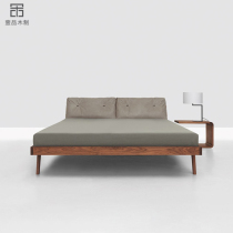 Solid wood double bed Nordic simple black walnut wood 18 queen bed Japanese master bedroom wedding bed light luxury furniture customization
