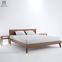 Custom-made pure solid wood Nordic oak 18 m double queen bed modern minimalist bedroom black walnut wooden bed Japanese style