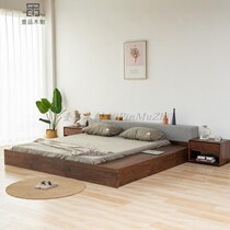 Nordic black walnut tatami landing solid wood low bed Japanese luxury master bedroom drawer storage floor bed 2m2