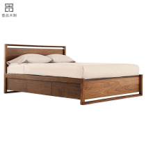 Nordic solid wood black walnut bed Japanese simple multifunctional storage bed with drawer oak high box air pressure bed