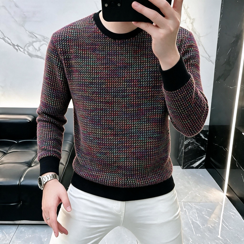 2026 New High-End Round-Neck Autumn and Winter Men's Warm Knitted Sweater, Fashionable and Stylish Casual Base Layer Shirt