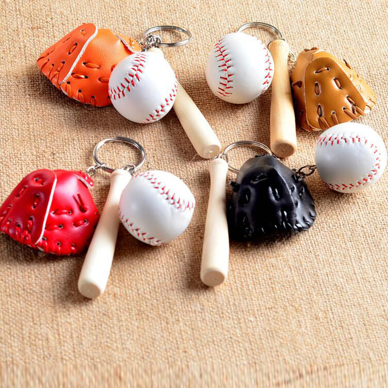 Mini baseball model key button piece match small gift three package backpack jewelry baseball key chain