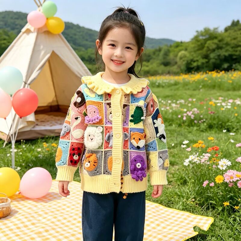 Hand-Knitted Animal Granny Sweater Material Kit Crochet DIY Kidsren's Outwear Knitted Cardigan 2026 New Style