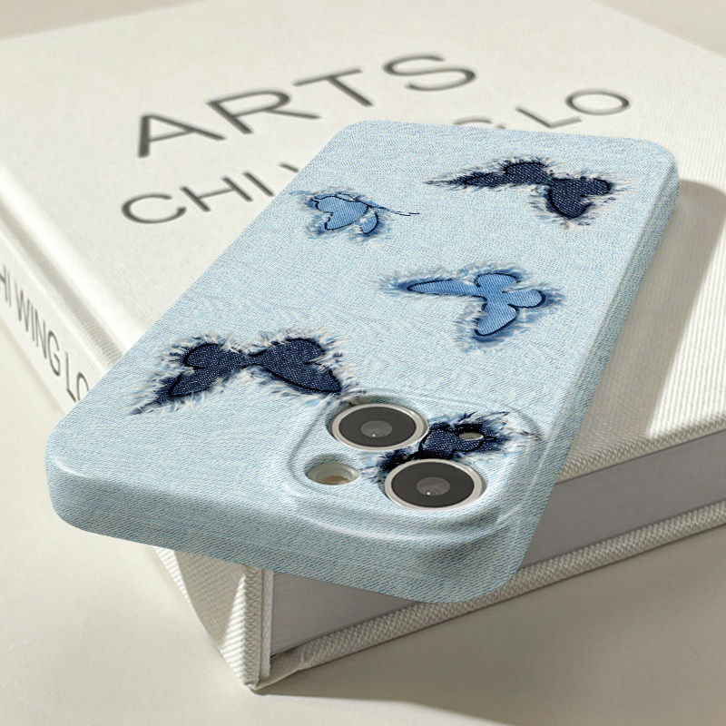 Cover per telefono in denim con farfalla per protezione_voghion.com