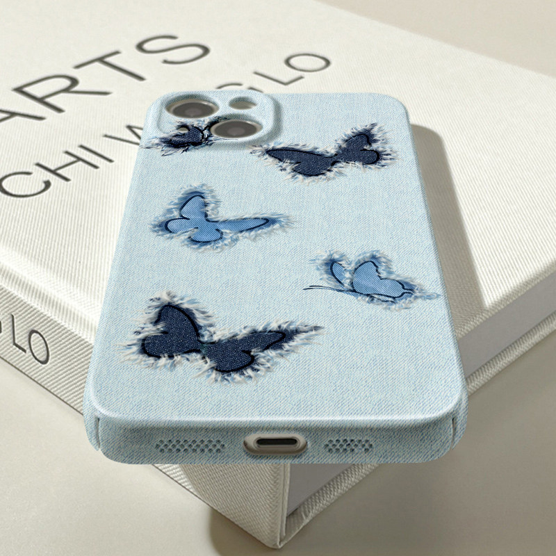 Cover per telefono in denim con farfalla per protezione_voghion.com