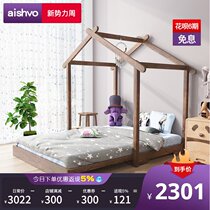  Retractable childrens bed Nordic ins solid wood single 1 35 meters boy girl princess bed creative house bed floor
