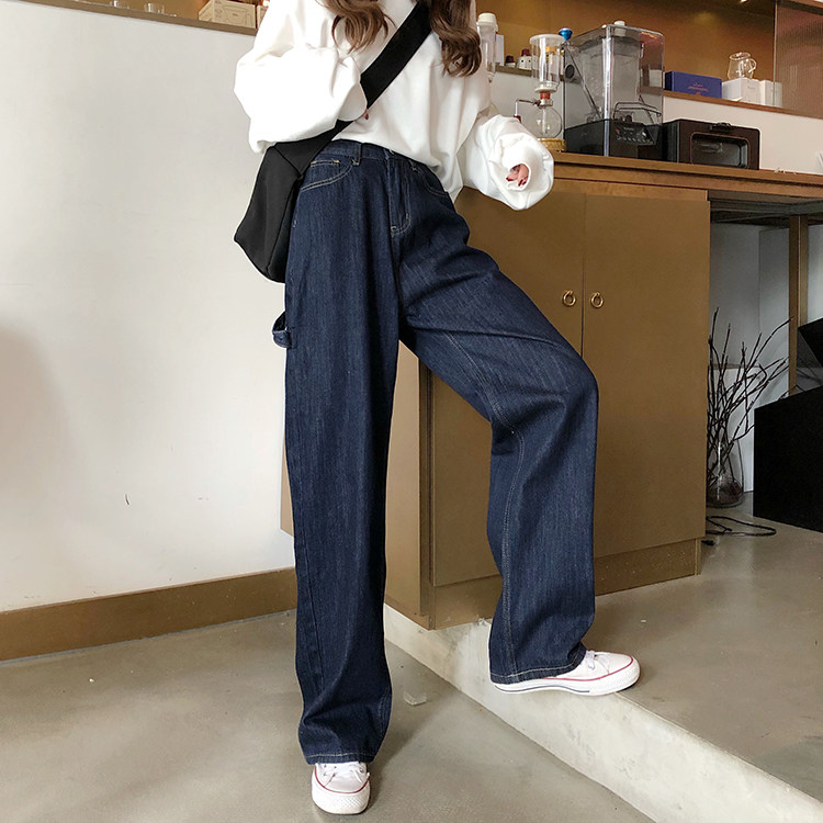 Original Kumiko Korean style chic minimalism academic style all-match leg length high waist straight mopping jeans