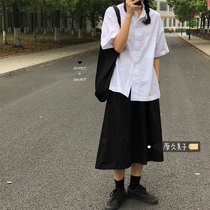 Original Dymiko Day Series Original Juku Teenage Girl Brief Pocket White Short Sleeve Shirt Dark Black Ensemble Tightness Waist And Half Body Dress