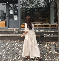 Kumiko Hara Minimalist Japanese literary and artistic girl fried chicken good-looking waist pleated cream dress