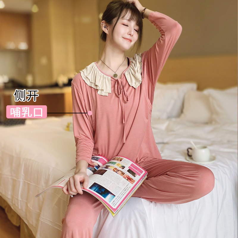 2022 Modale Moon Subsuit Summer thin Postnatal pregnant woman Sleeping lace collar loose with large size for breastfeeding pyjamas
