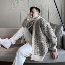 (VERA men) South Koreas autumn and winter loose luxury National style casual knitted cardigan sweater coat tide man