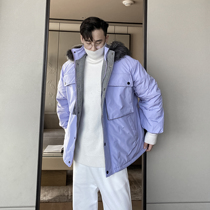 (VERA men) South Korea loose long-term tooling wool collar hooded thick casual cotton jacket coat Chao man