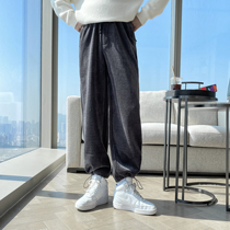 (VERA MENS) South Korea loose casual sports corduroy elastic bunches feet straight wide leg trousers trendo