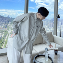 (VERA KANE) Korean ins casual loose irregular letter print long sleeve solid color shirt trendy men