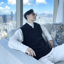 (VERA KANE) Korea ins autumn leisure college style V neck shoulder vest loose knit vest hipster men