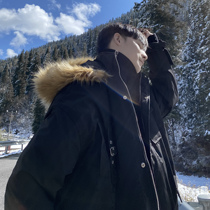 (VERA men) South Korea thick loose fur collar hooded Joker tooling cotton clothes casual coat tramping men