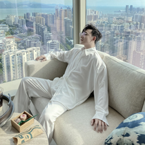  (VERA MENS)Korea ins basic solid color all-match shirt mens long-sleeved loose net red hanging shirt