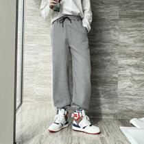 (VERA KANE) Korean ins loose casual bunch feet Plaid drawstring Joker sports wide leg pants trend men