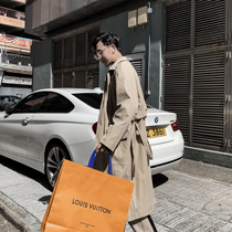  (VERA MENS)windbreaker mens mid-length Korean new fake two-piece trend jacket handsome over-the-knee wild