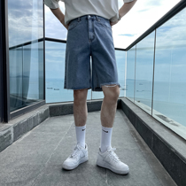 (VERA KANE) South Korea ins summer leisure beggar Port wind five-point denim straight loose shorts trickoman