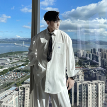 (VERA KANE) South Korea ins casual loose yuppie college style long sleeve shirt with chain tie tide tide man