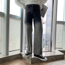  (VERA MENS)Korea ins loose casual super fire gradient color denim wide-leg straight trousers trend men