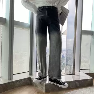 (VERA men) Korean ins loose leisure Super fire gradually color denim wide leg straight trousers trend men