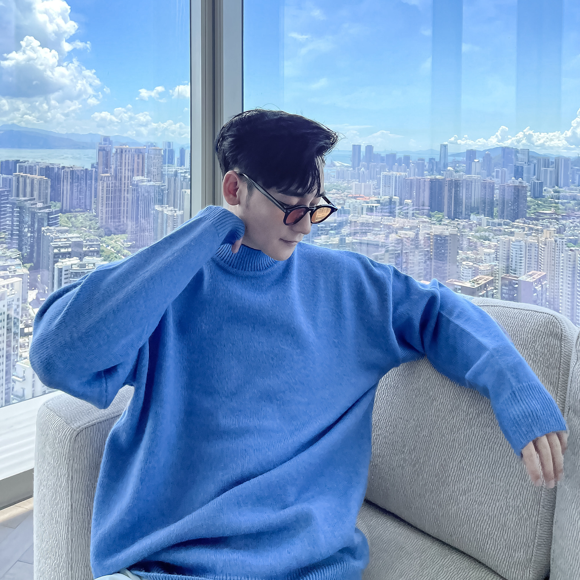 (VERA KANE) Korean ins small fresh solid color all-match casual loose long-sleeved half turtleneck sweater trendy men