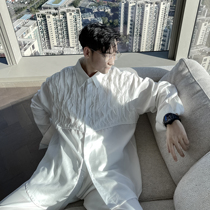 (VERA KANE) Korean ins casual high fashion satin stitching design long sleeve loose shirt trendy man
