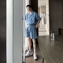 (VERA KANE) Korea ins summer simple clean casual loose shirt pants two-piece trendy men