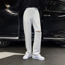 (VERA KANE) Korea ins casual straight wide legs loose Street hole design reflective elastic pants