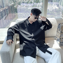 (VERA KANE) Korea ins casual solid color versatile loose simple drape feeling handsome long-sleeved shirt hipster men