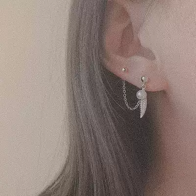 Original detachable double ear hole earrings full body 925 sterling silver personality earrings female Korean version one-piece two ear holes