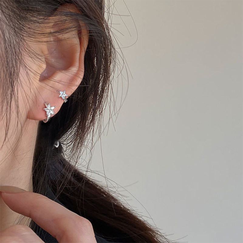 Xinzi same paragraph with pentagram ear button 925 pure silver anti-allergy ear ring brief and small earrings female delicate earrings