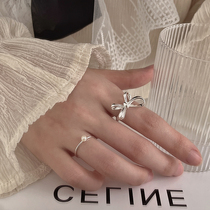 A bit sweet-toni-body 925 pure silver opening butterfly knot index finger ring small natural pearl cute tail ring female