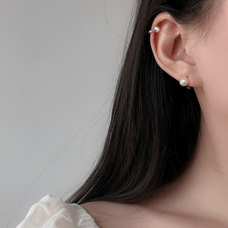 Small pearl earbone ear buckle 925 pure silver ear ring minimalist anti-allergy ear ring female personality Mini earrings