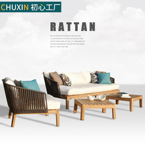 Outdoor Sofa Chair Vine-made solid wood Balcony Waterproof Nordic Casual Open-air Tea Table Outdoor Patio Cane single