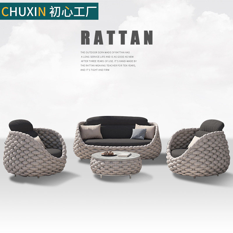 Outdoor Sofa Patio Balcony Vines Chair Tea Table Greenhouse Waterproof Sunscreen Sunscreen for casual home Furniture Red Single